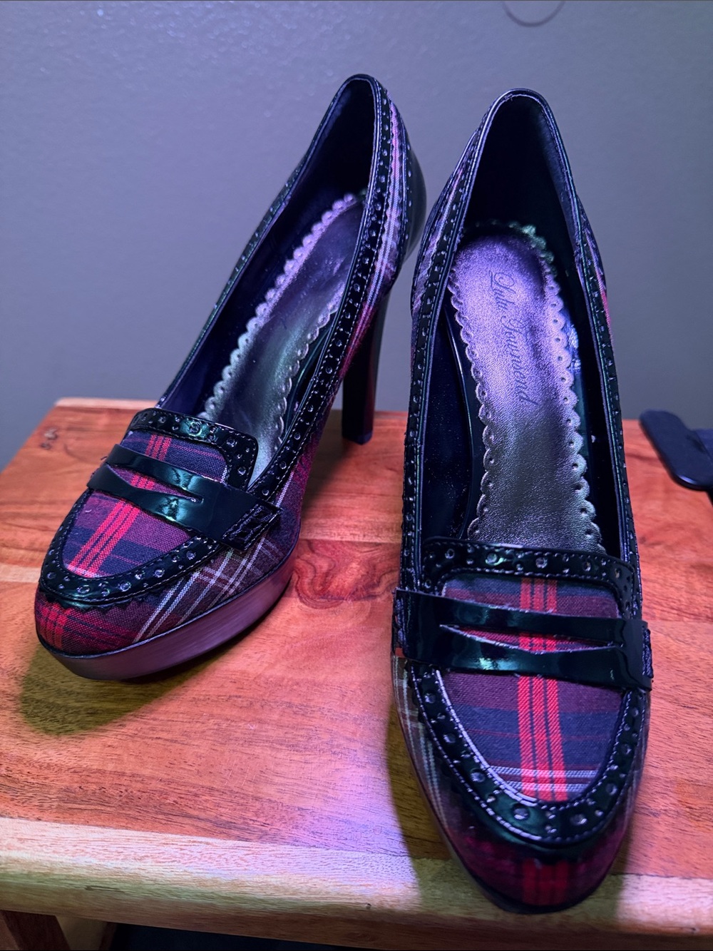 Lulu Townsend Red Plaid High Heel Loafer Pumps